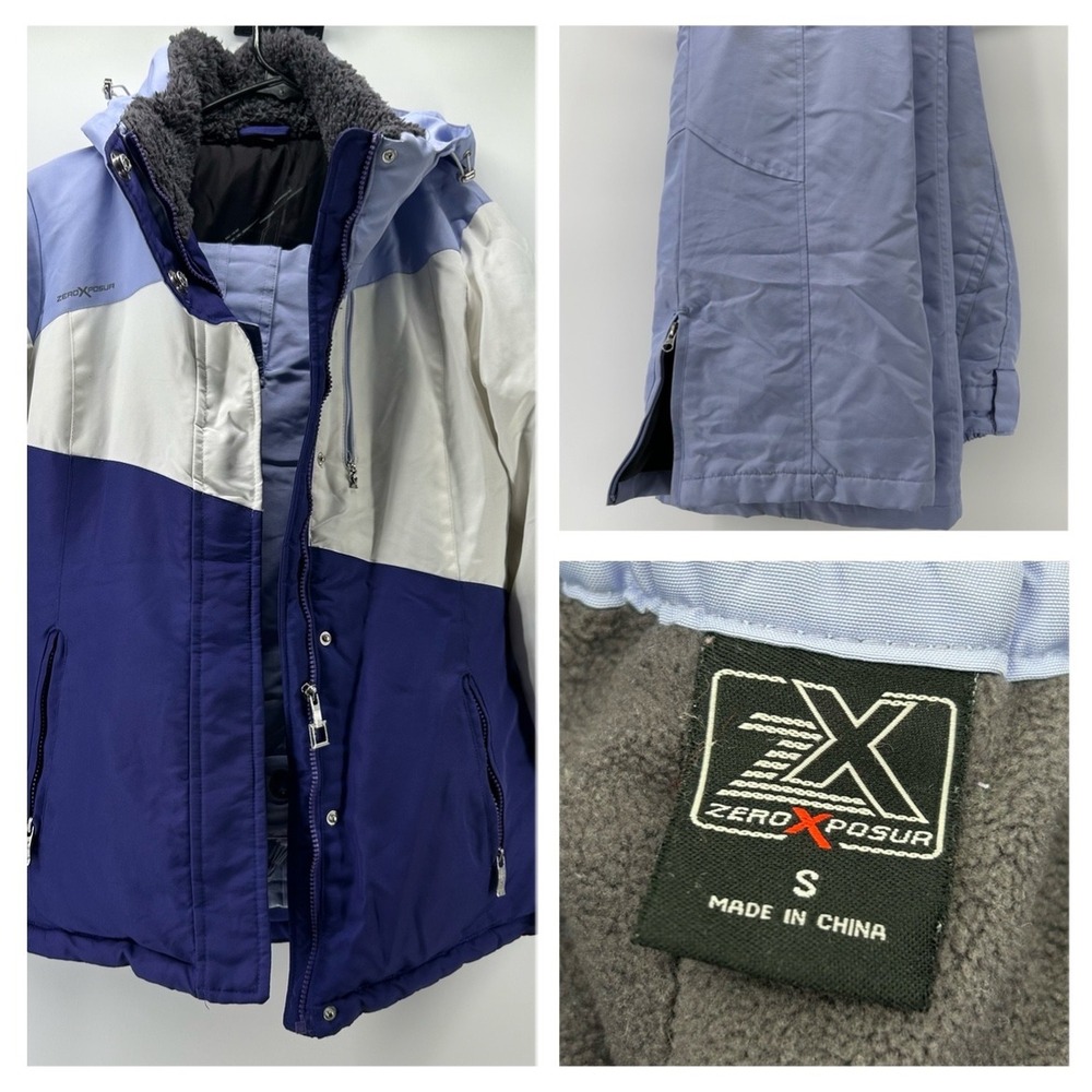 ZeroXposur Snow Suit Women Sm Blue White Hooded Insulated Ski Set Jacket Pants